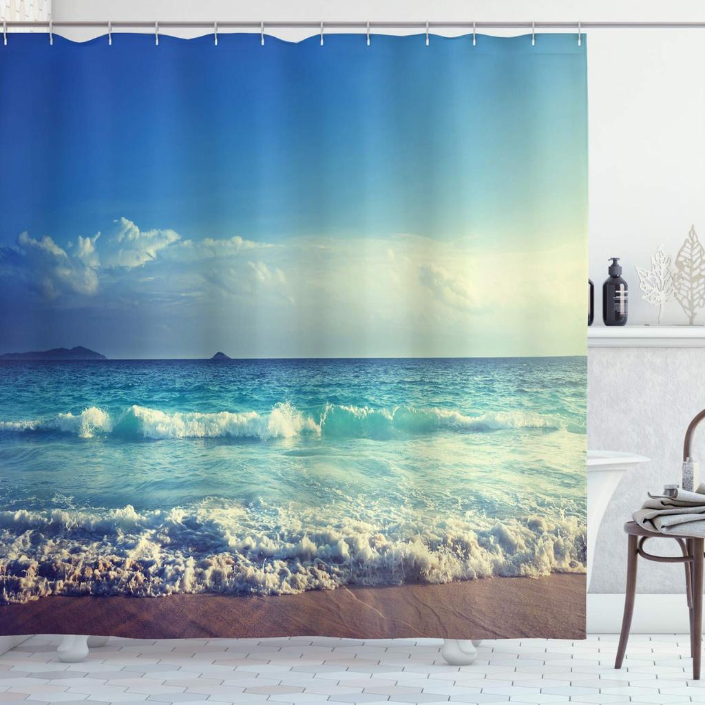 Beach Coastal Shower Curtain Summer Hawaii Ocean Seaside Sunset Sunrise Shower Curtains For Bathroom Waterproof Bath Curtain
