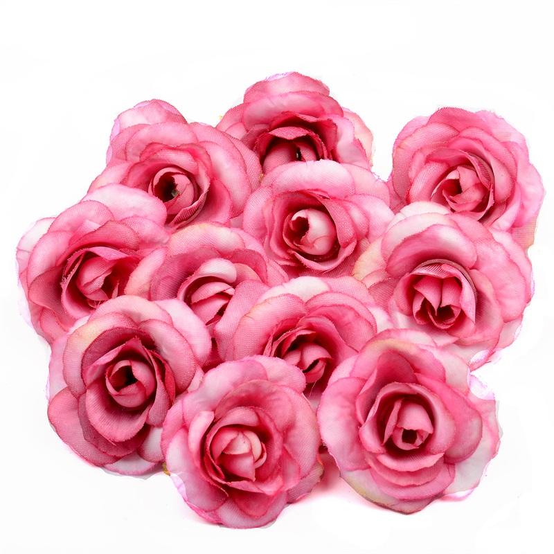 10pcs 4 .5cm Mini Artificial Silk Rose Flower Heads For Home Wedding Decoration Wreath Gift Box Craft Scrapbook Fake Flowers