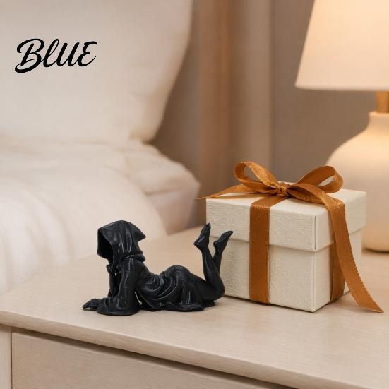 Soft Decoration Gift Hooded Laying Lady Reaper Figurine, 3D Printed Gothic Dark Fantasy Sculpture, Niche Art Collectible Black Robed Women Statue for