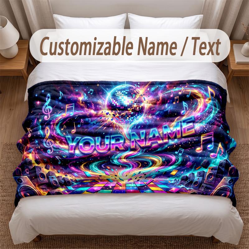 Music General Theme Soft Blanket Personalized Custom Name Text Print Warm Blanket Home Sofa Bedroom Decor