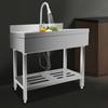 Stainless Steel Utility Sink, Freestanding Single Bowl Laundry Sink with 360° Pull-Out Faucet, Adjustable Feet & Storage Shelf