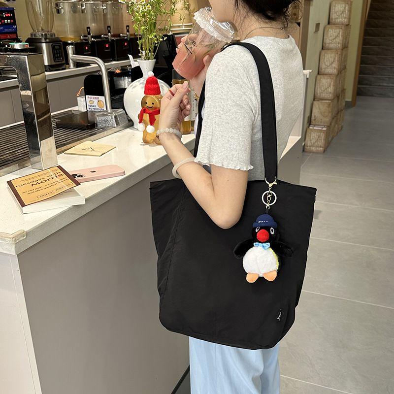 

Japanese Style Waterproof Nylon Casual Cloth Shoulder Bag Women s Niche Design Canvas Large Capacity Work Clothing Tote Big Bag Black Double Pocket