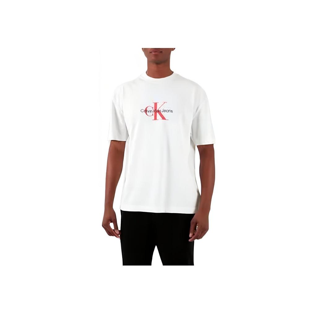 Calvin Klein Crew Neck Letter Print Pullover Short Sleeve T-Shirt Men Tops White J30J325427-YAF