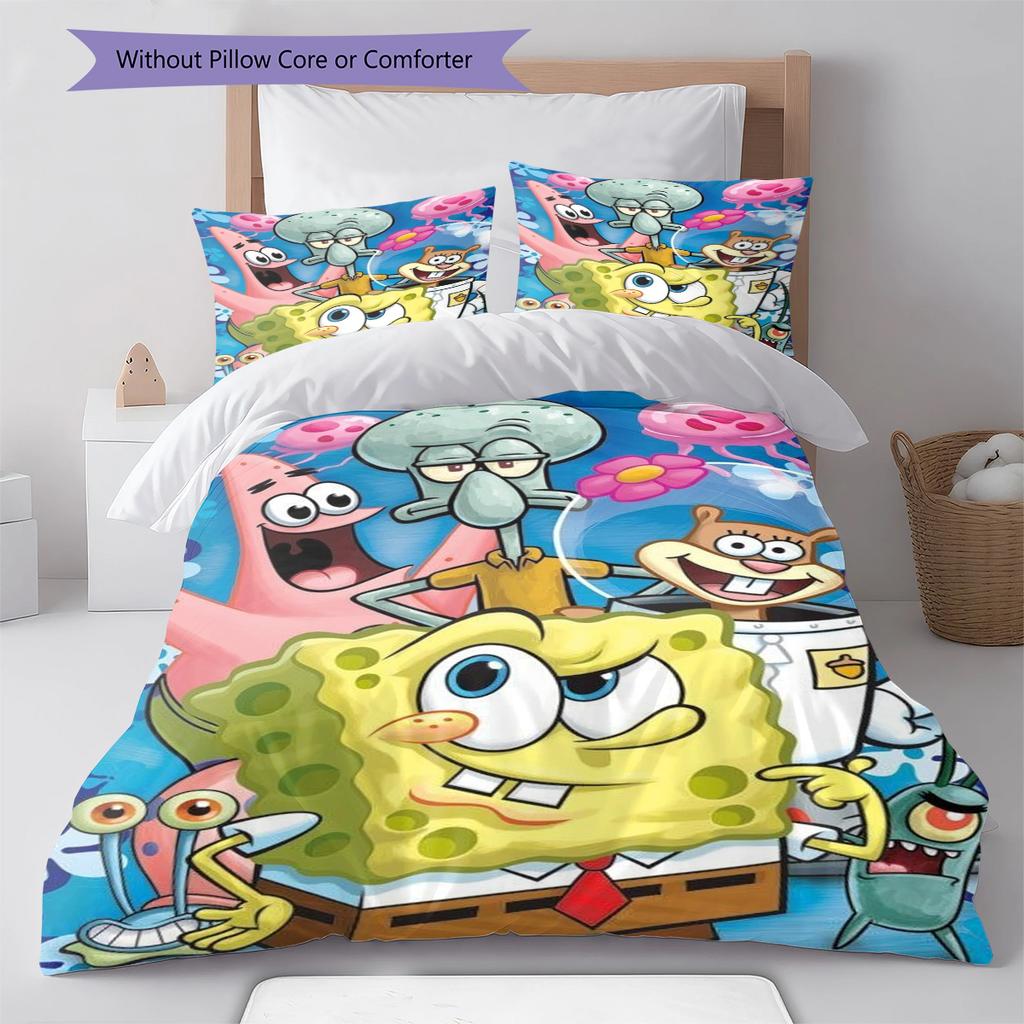 Svampebob Mönster Sängkläder Täcke Set Täckeöverdrag Örngott Heminredning Gåva (1 * påslakan + 2 * örngott, utan kärna)