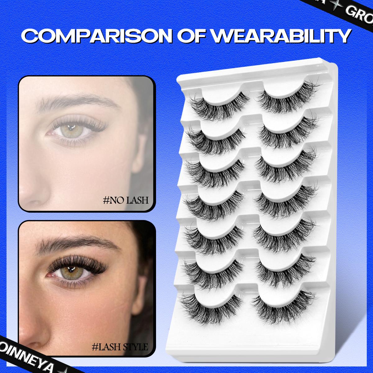 Пушистые накладные ресницы 5/7 пар натуральных кошачьих ресниц прозрачный стебель — фото 6