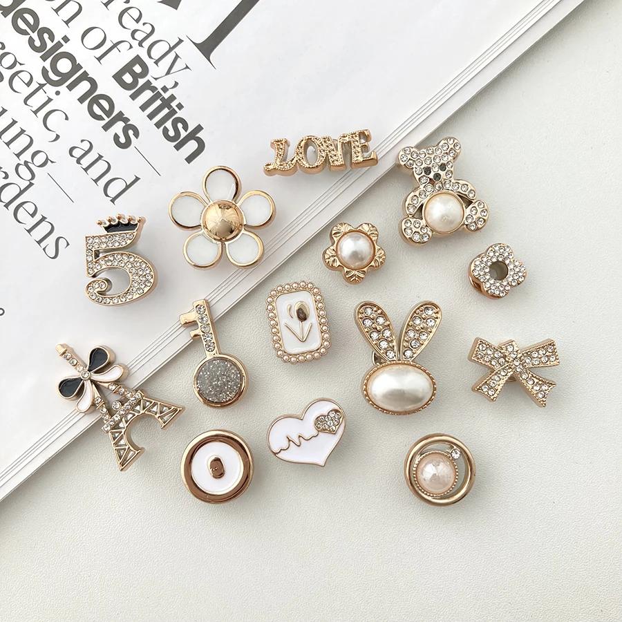 14pcs Sparkling Rhinestone Faux Pearl Shoe Charms Pins Set DIY Detachable Decorative Accessories Suitable For CROCS Clogs