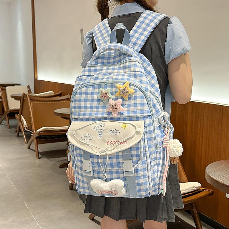Zaino1011 zaino scuola media ragazze studenti liceo carino piccolo fresco scozzese zaino casual grande capacità set da tre pezzi