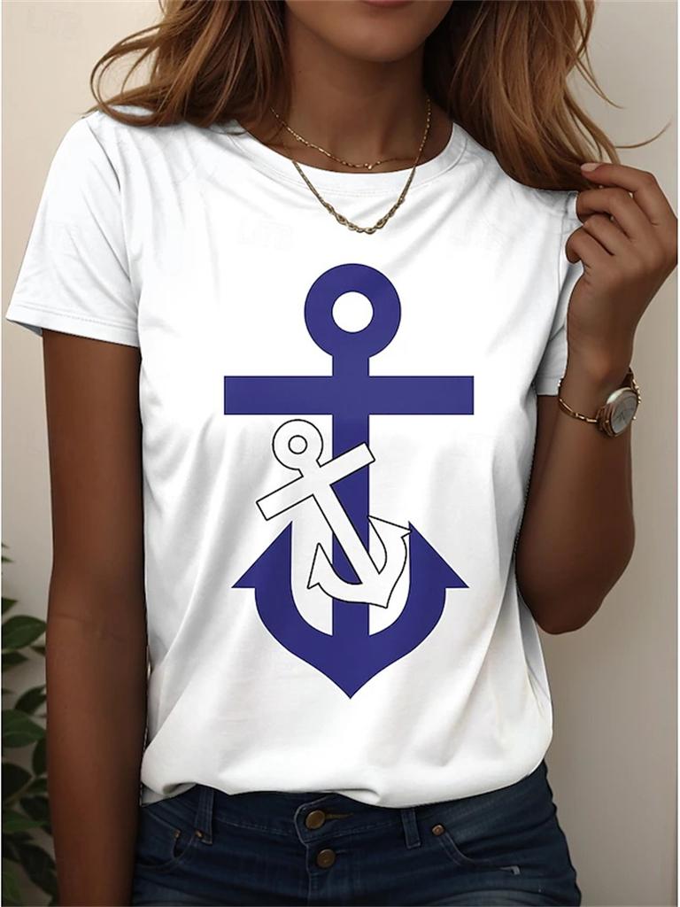 Boat AnchorGraphic T-shirt For Women 2025 New Design Short Sleeve Stripe T Shirts Summer Oversized Fashion Elegant Kids Tees