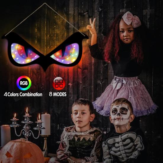 Halloween LED Eye Light Decoration Large Wooden Glowing Flashing Eye Light with 8 Color Modes for Bushes Trees Windows Yard Halloween Decor