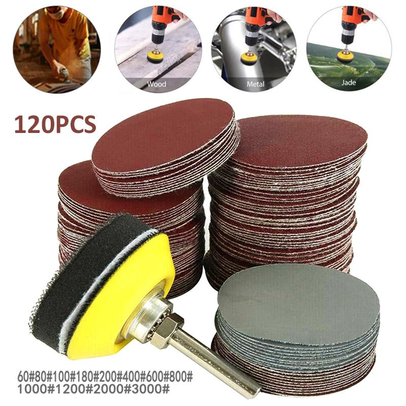 

PDTO Новый комплект шлифовальных дисков 120 шт. 50 мм для сверлильного станка, вращающийся инструмент + опорная подкладка