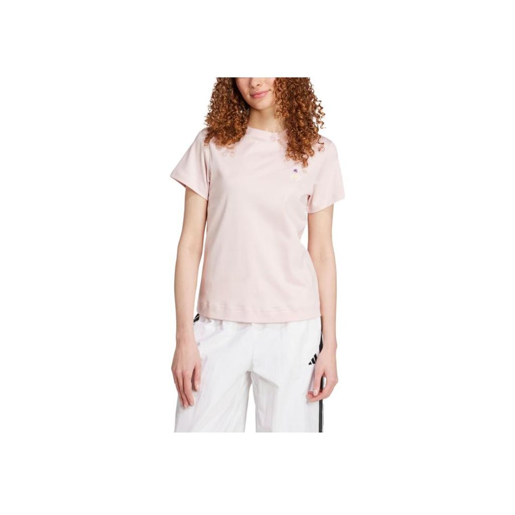 Adidas Cat Patch T-Shirt Sports Casual Round Neck Short Sleeve Women Tops Light-Pink JV8514