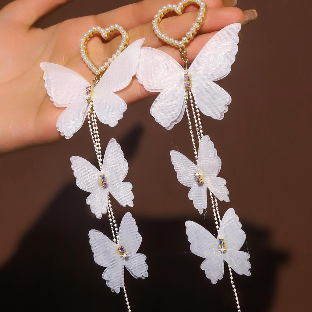 Super Fairy Fabric Butterfly Earrings Female Long Tassel Earrings Show Thin Temperament Versatile Earrings Korean New Trend