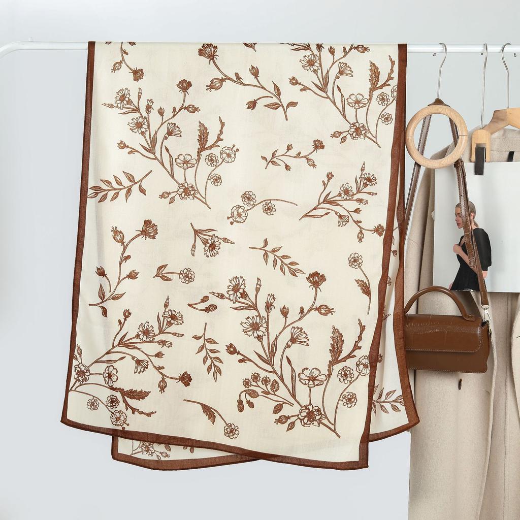 High End Korean Version Women's Simple Elegant Printed Velvet Long Scarf Artistic Small Fresh Warm Thin Shawl Wholesale