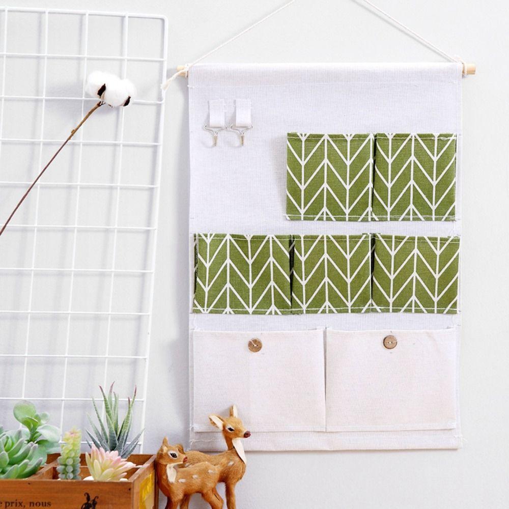 Waterproof 7 Pockets Hanging Bag Cotton Linen Cosmetic Toys Organizer Kitchen