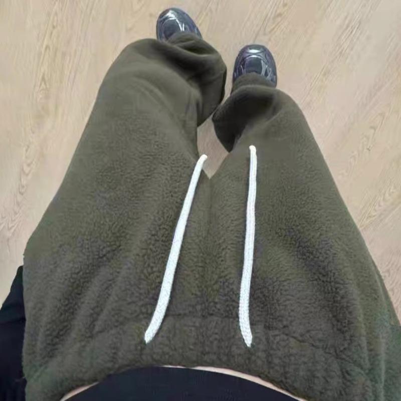Women's Plush Fleece Wide-Leg Pants - High Waist, Loose Fit, Thickened for Winter 2025