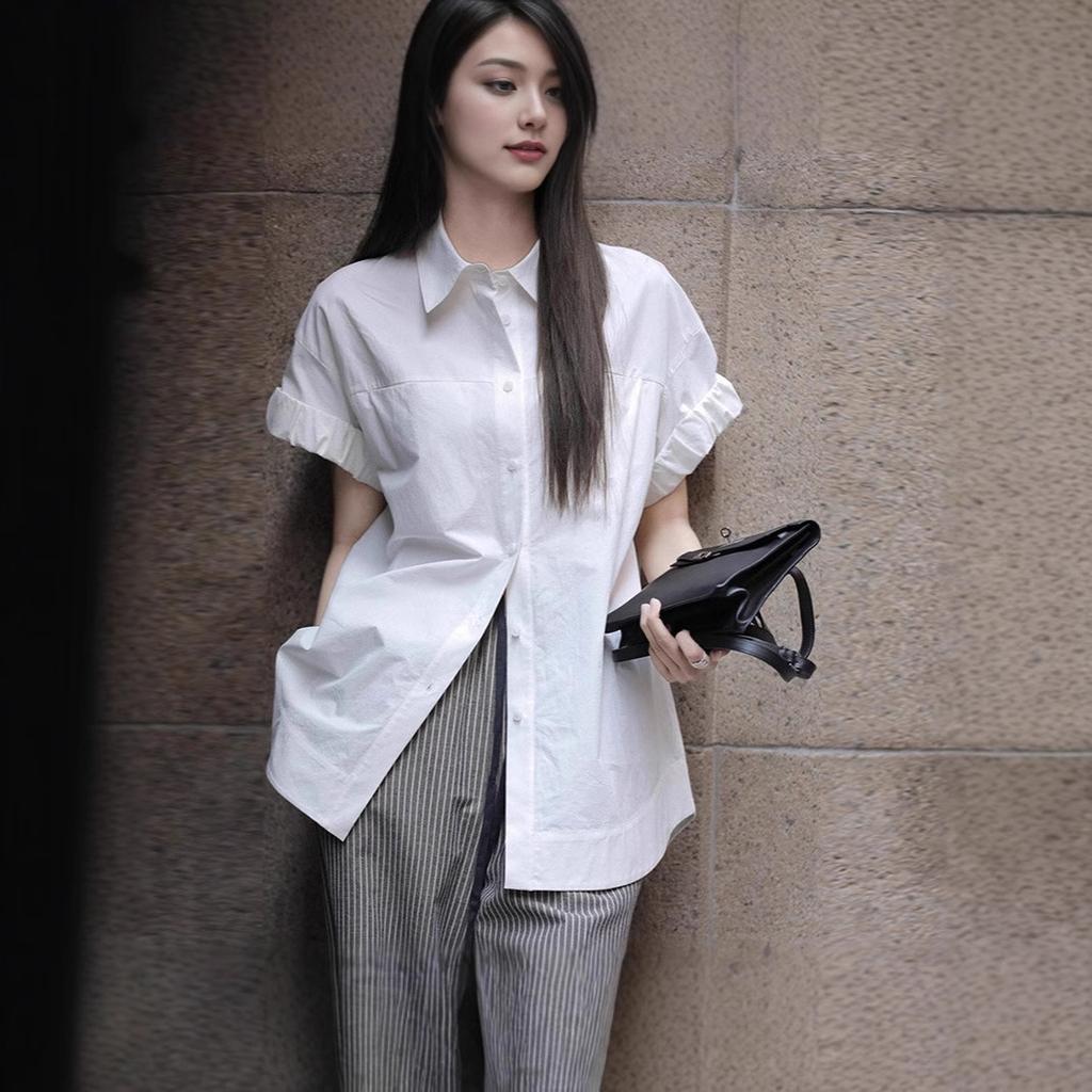 Women's Short-sleeved Summer New Style Design Niche Mid-length Pure Cotton Top