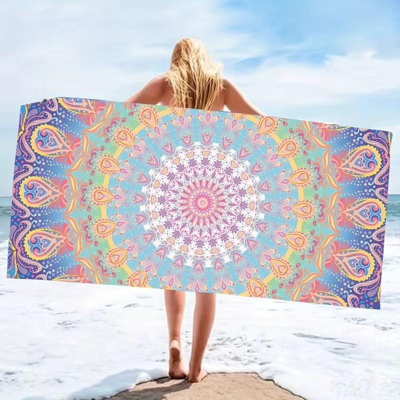 Bohemisk Regnbåge Mandala Strandhandduk Mikrofiber Snabbtorkande Absorberande Sandfri Sommar Pool Badhandduk