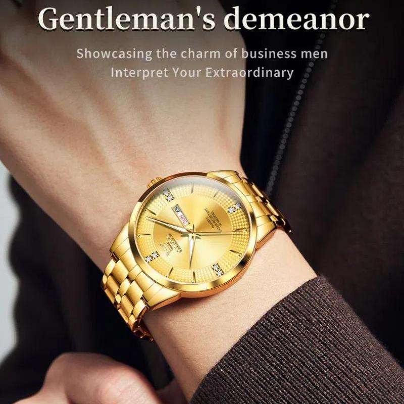 OLEVS Gold Watch for Men Waterproof Luminous Date Fashion Classic Stainless Steel Wristwatch Business Quartz Watches