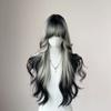 Halloween Long Body Wave Wigs Air Bangs Lolita Cosplay Wigs Black and Gray Gradient Wigs  for Women