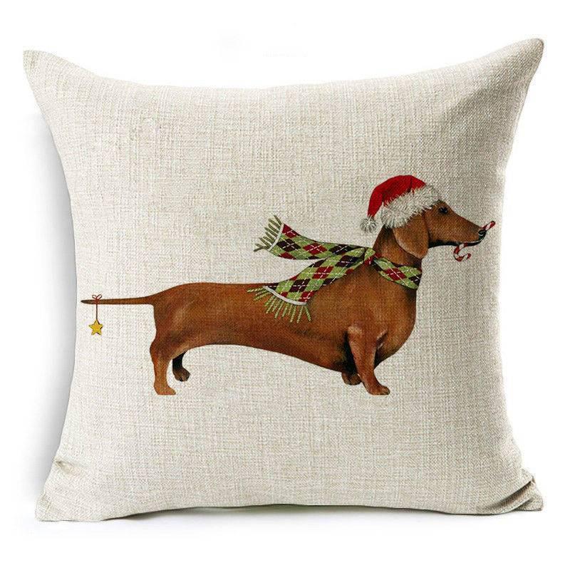Luxurious 18'' Dachshund Printed Christmas Linen Cushion Cover For Chic Home Decor