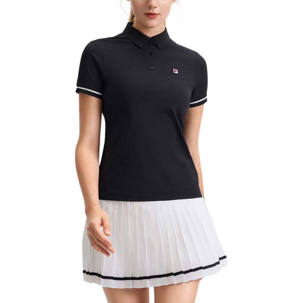 Fila Athletics Tennis Basic Simple Knitted Short Sleeve Sun Protection Polo Shirt Women Polo Shirts Deep-Black A11W523104F-BK