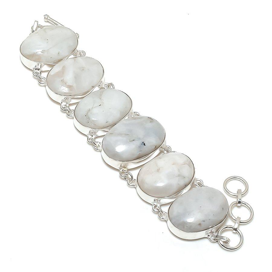 

Natural Rainbow Moonstone Gemstone 925 Sterling Silver Bracelet 7-8 ASB-3027