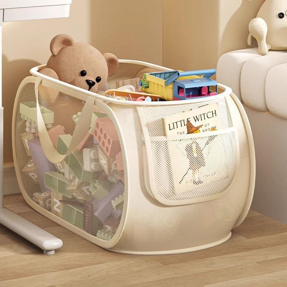 Portable Folding Laundry Basket Mesh Household Storage Bag Practical Dirty Clothes Bag Living Room