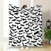 Black Bats Pattern On White Background Patterned Flannel Blanket Perfect for the Bedroom Living Room, Sofa, or a Little Nap