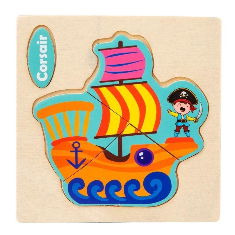 Baby Montessori Toys 3d Wooden Puzzle Cartoon Animal Traffic Jigsaw Puzzle Early Learning Educational Toys for Children Gift