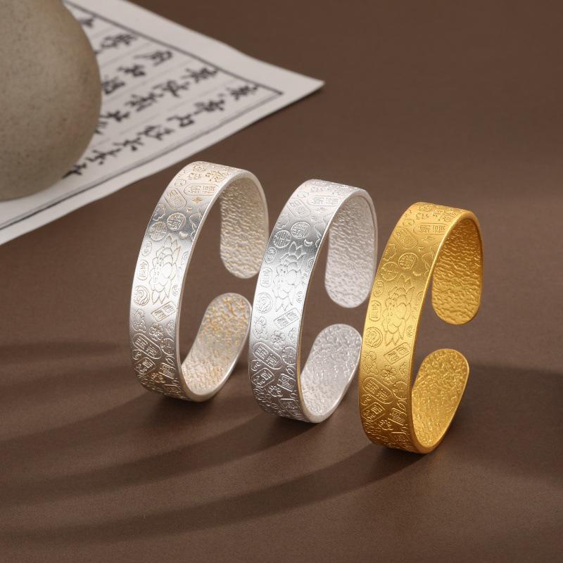 Gold-Plated Eight Treasures Lotus Bracelet for Women – Versatile Retro Chinese Openable Design