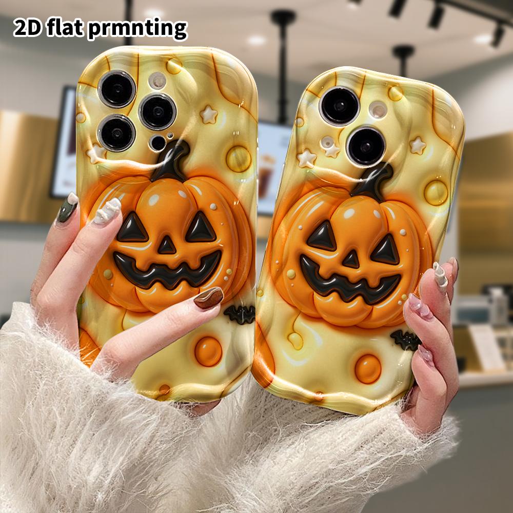 Phone case: 2D flat design suitable for iPhone 18 17 16 15 14 13 Pro protective case, Jack-o'-lantern, perfect Christmas and Halloween holiday gift
