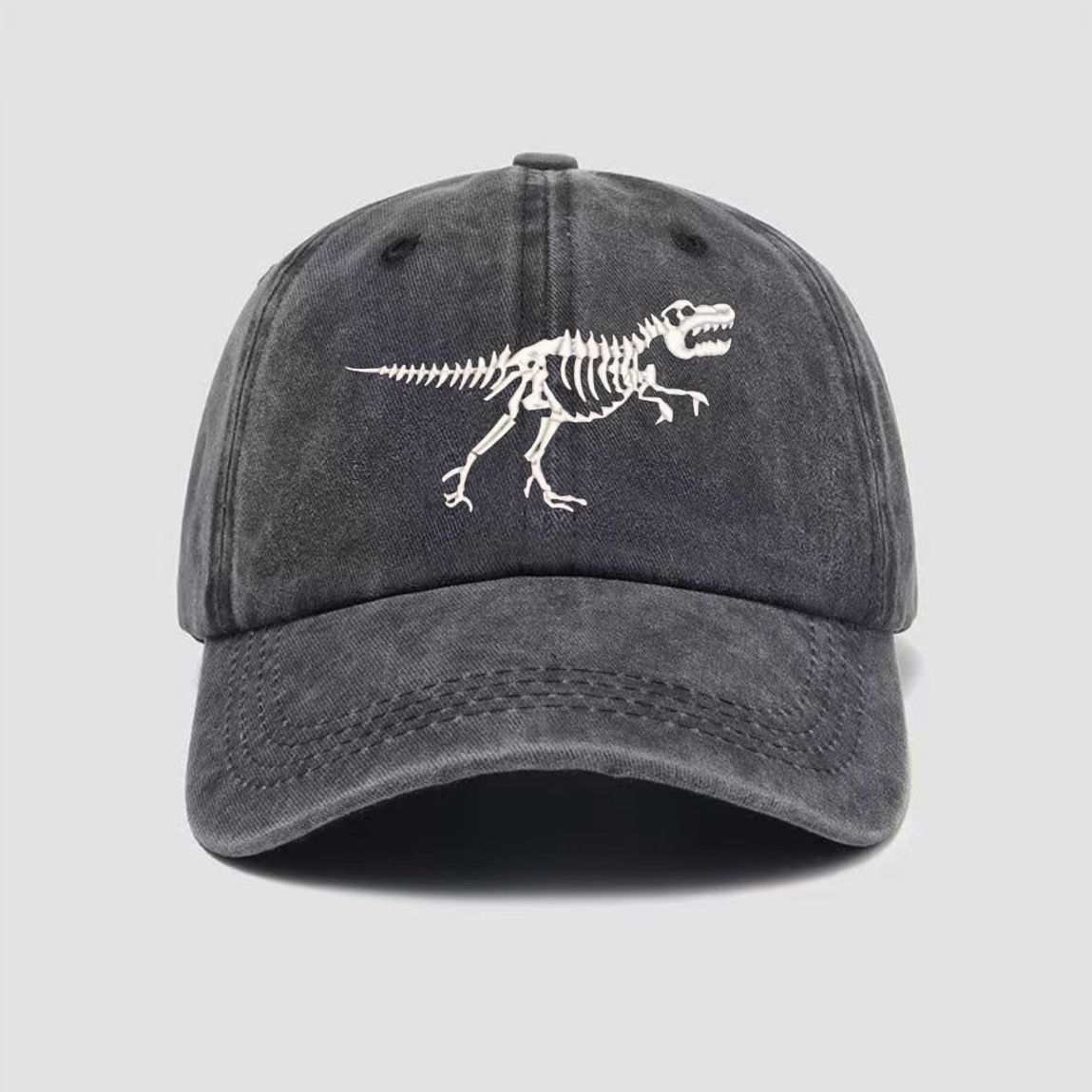Dinosaur Print Baseball Cap Washed Fashion Men s and Women s Cotton Hat Casual Sun Protection Shade Cap Stylish Curved Brim Sun Protection Cap 56-60 чёрный