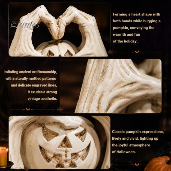 Personalized Dark Aesthetic Gift Gothic Skeleton Heart Hand Sculpture, Spooky Halloween Resin Abstract Pumpkin Statue, Creative Tricky Desktop