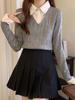 Women's Knitted Sweater Autumn Winter Shirt Collar Sweater Long Sleeved Top Fashion Clothing