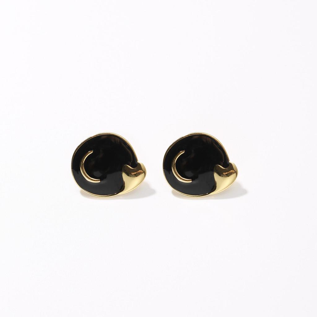 Stainless Steel Crescent Oil Drip Stud Earrings for Women