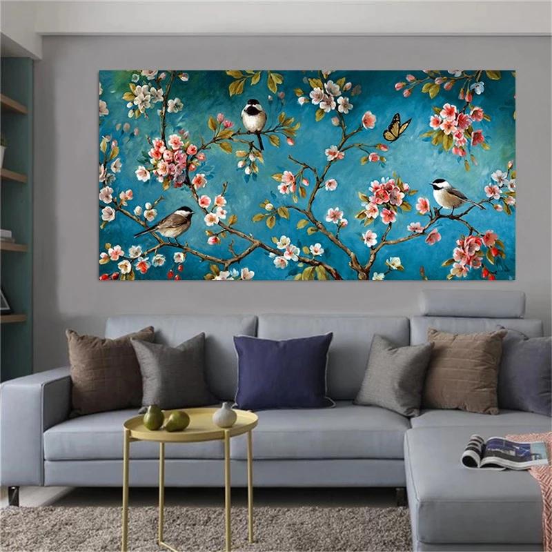 Classical Chinese Style Flower and Bird Landscape Canvas Painting Wall Art Picture Posters and Prints for Living Room Home Decor No Frame