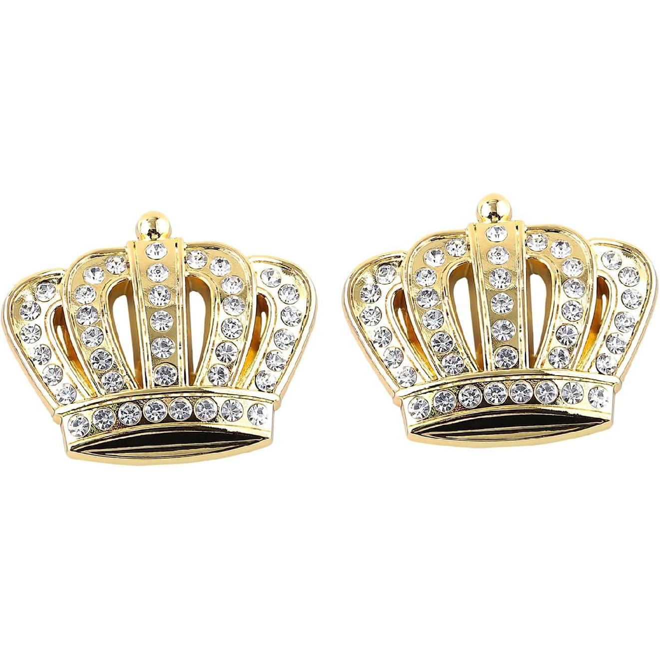 

2X Bling Crown Crystal Diamond Crown Emblems Stickers Decals Decoration, Car Side Rear Trunk Emblem Universal Exterior & Interior Car Accessories for золотистый