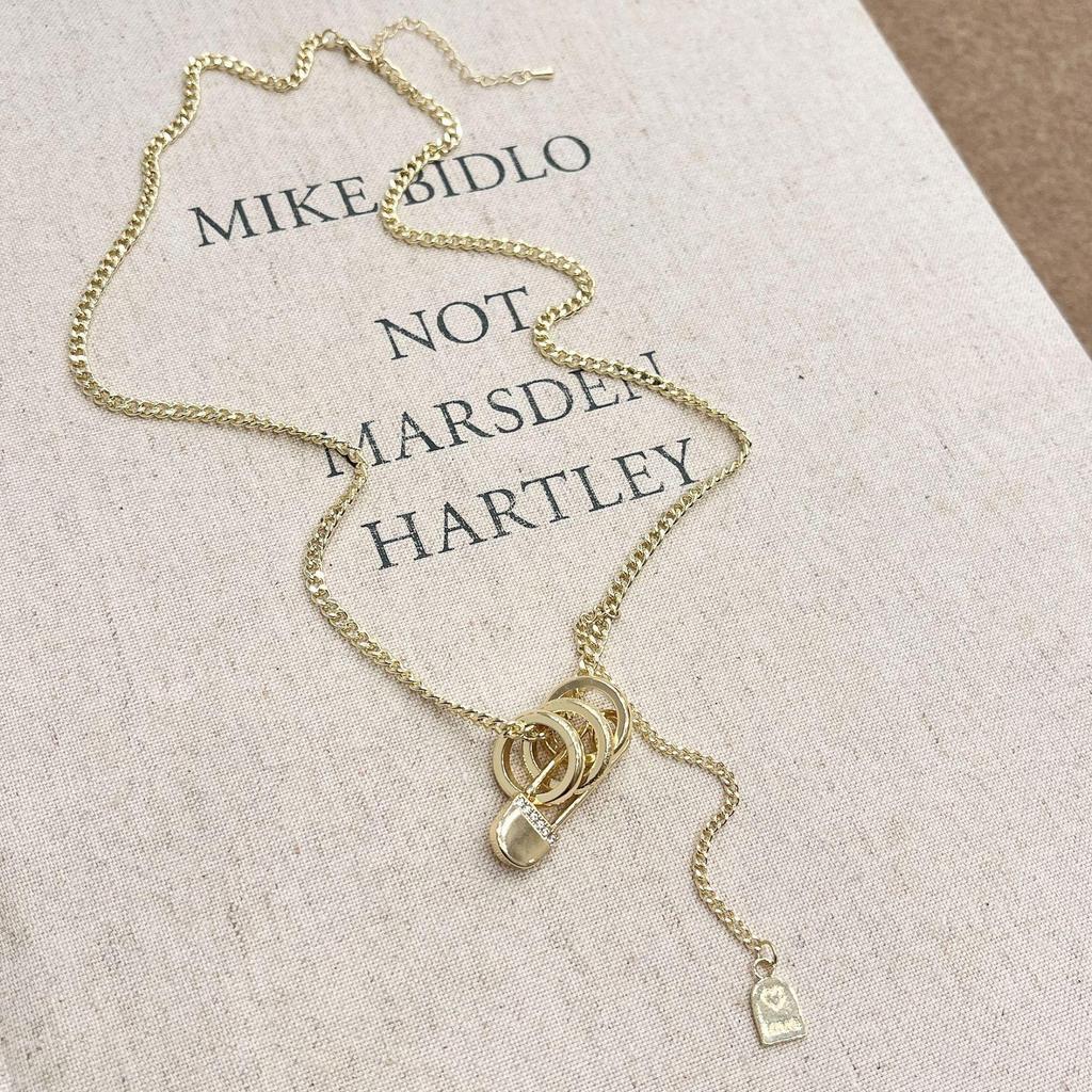 Elegant Frosted Three-Ring Paper Clip Necklace - Women's Sweater Chain & Hoodie Accessory