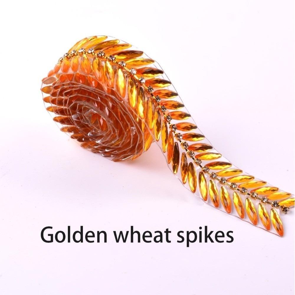 Golden Hot Fix Rhinestone Trim Wheat Ear Design Resin Hot Fix Rhinestone Tape  Cosmetic Decor