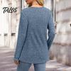 Damen Langarm Tops Geripptes Top, Lockere Freizeitbluse mit Knopf, Einfarbiger Pullover Rundhals-T-Shirt für Frühling Herbst Knopf