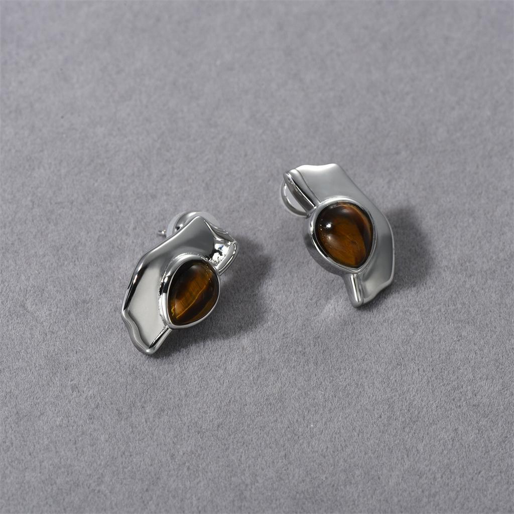 Native Series Tigerauge Stein Einfache Runde Steckerohrringe Damen Nischen-Design High-End Saison Ohrringe