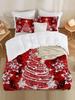 3-teiliges Bettbezug-Set mit Weihnachtsmotiv Rot Weihnachtsbaum-Druck Bettwäsche-Set Weicher Bequemer Bettbezug für Schlafzimmer Gästezimmer