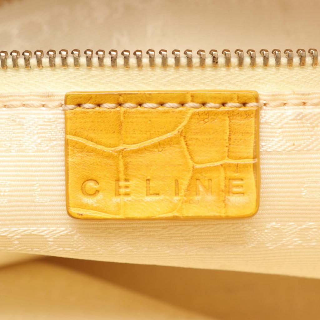 Used CELINE Embossing Shoulder Bag canvas leather Beige Yellow Used Women