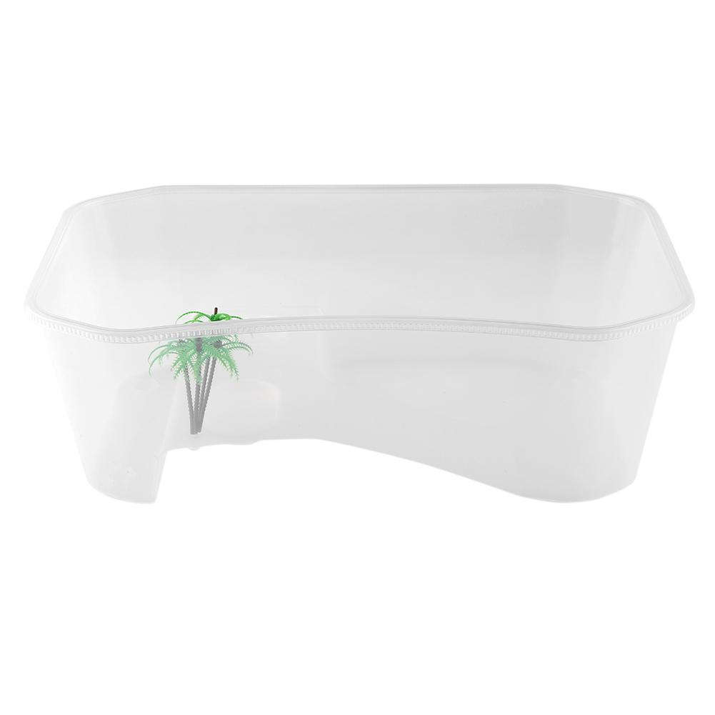 Small Plastic Open Fish Tank with Basking Platform for Turtle Reptile(White)