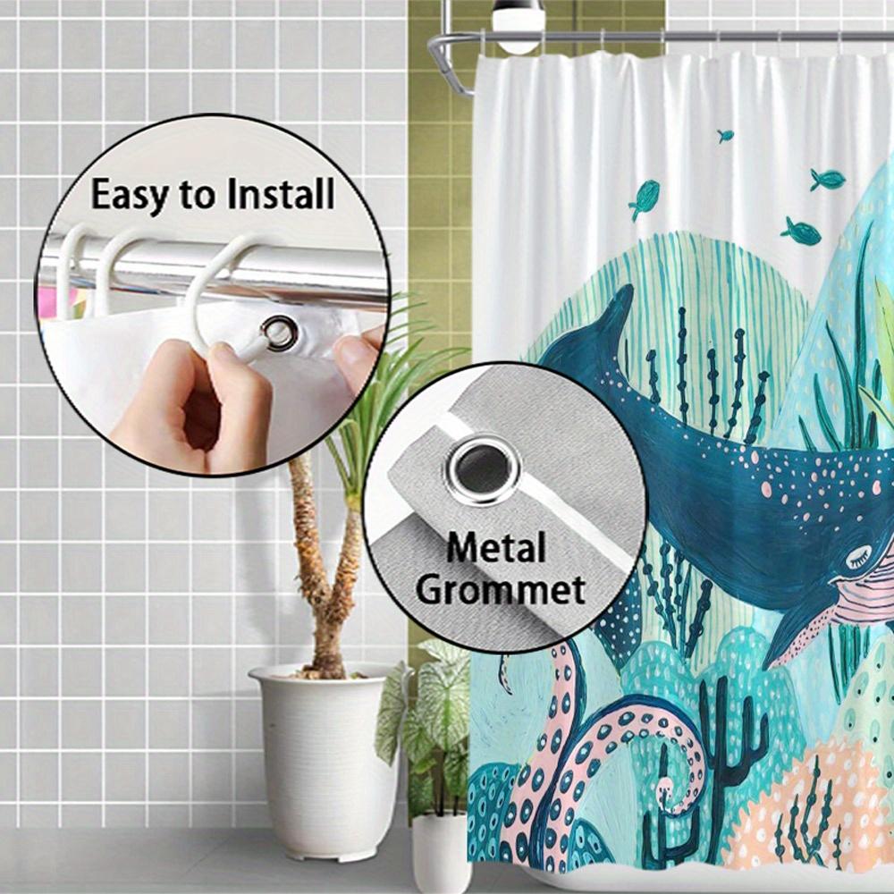 Ocean Whale With Underwater Scene Shower Curtain Fun Coral Algae Design, 12 Hooks, Home Spa Layout Home Accessories,