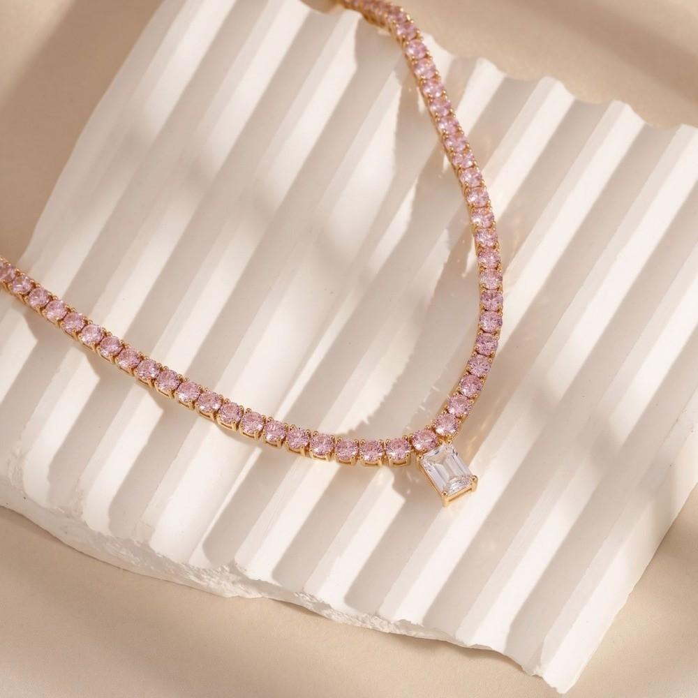 Classic Tennis Silhouette Full Rhinestone Necklace Macaron Color Necklace Wear