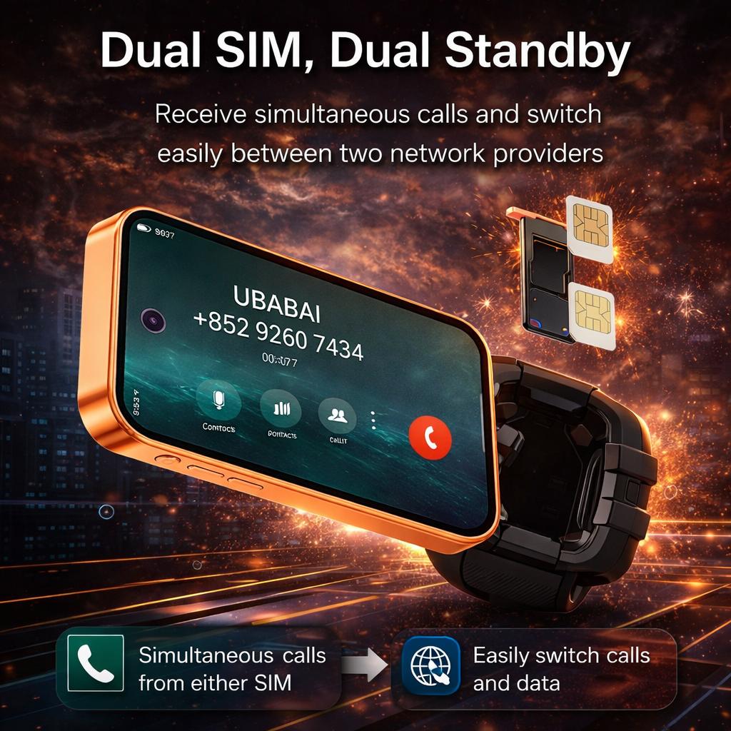 4G Smart Watch Phone UBABAI Android 12 4G Dual SIM 8GB+256GB WIFI GPS