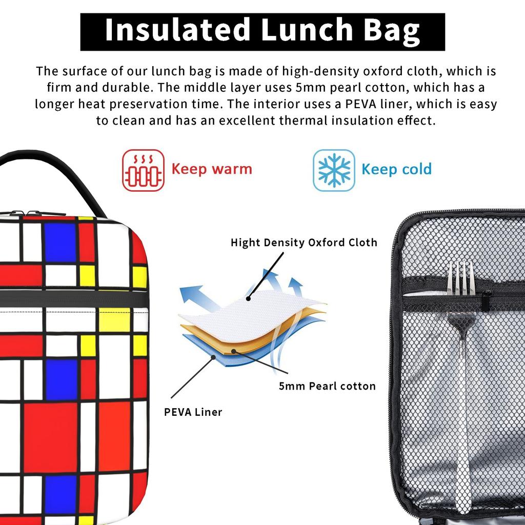 Piet Mondrian De Stijl Accessories Insulated Lunch Bags For School Office  Storage Food Boxes Thermal Cooler Lunch Boxes