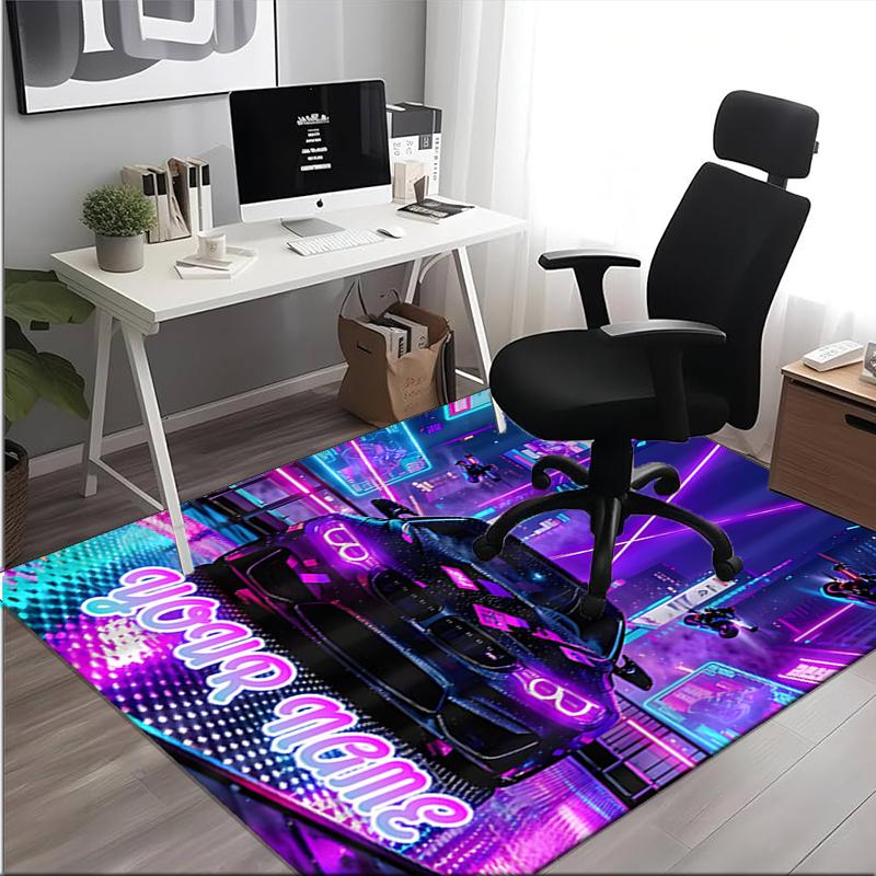 1PC Custom Name Neon City Theme Floor Mat Ideal for Living Room, Game Rooms, Office, Bedroom,Floor Mat Playful Design