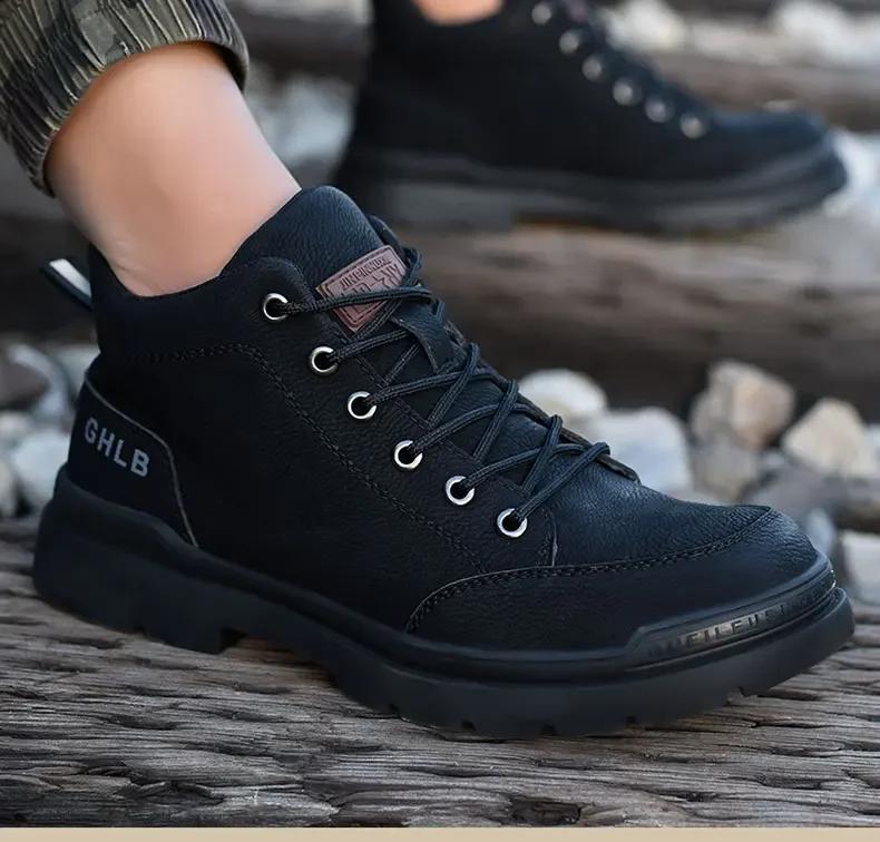 Fashion Leather Boots For Men Safety Wrok Shoes Construction Anti-smash Anti-puncture Sneakers Indestructible Male Footwear